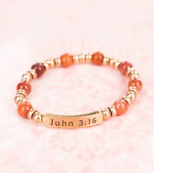 One Blessed Nana Jewelry - * NWT  BOUTIQUE    CELIA GOLD TONE  JOHN  3:16  BEADED STRETCH BRACELET